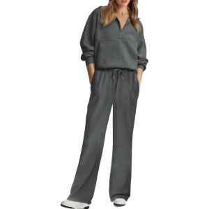 imageXIEERDUO Womens Half Zip Sweatsuits Two Piece Travel Outfits Oversized Ribbed Sweatshirts Sweatpants Lounge Sets S3XLA08dark Grey
