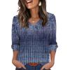 imageXIEERDUO Womens 34 Sleeve Tops with Buttons VNeck Summer Outfits Casual Blouses Shirts Beach Vacation Fall Clothes 2025Fashy Blue Gradient