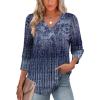 imageXIEERDUO Womens 34 Sleeve Tops with Buttons VNeck Summer Outfits Casual Blouses Shirts Beach Vacation Fall Clothes 2025Fashy Blue Gradient