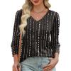 imageXIEERDUO Womens 34 Sleeve Tops with Buttons VNeck Summer Outfits Casual Blouses Shirts Beach Vacation Fall Clothes 2025Fwhite Striped Black