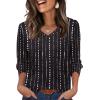 imageXIEERDUO Womens 34 Sleeve Tops with Buttons VNeck Summer Outfits Casual Blouses Shirts Beach Vacation Fall Clothes 2025Fwhite Striped Black