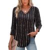 imageXIEERDUO Womens 34 Sleeve Tops with Buttons VNeck Summer Outfits Casual Blouses Shirts Beach Vacation Fall Clothes 2025Fwhite Striped Black