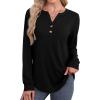 imageXIEERDUO Womens Long Sleeve Shirts Fall Tunic Tops Henley V Neck Blouses Dressy Casual 2025 Winter Trendy ClothesAblack