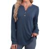 imageXIEERDUO Womens Long Sleeve Shirts Fall Tunic Tops Henley V Neck Blouses Dressy Casual 2025 Winter Trendy ClothesAblue