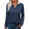 imageXIEERDUO Womens Long Sleeve Shirts Fall Tunic Tops Henley V Neck Blouses Dressy Casual 2025 Winter Trendy ClothesAblue