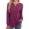imageXIEERDUO Womens Long Sleeve Shirts Fall Tunic Tops Henley V Neck Blouses Dressy Casual 2025 Winter Trendy ClothesApurple