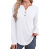 imageXIEERDUO Womens Long Sleeve Shirts Fall Tunic Tops Henley V Neck Blouses Dressy Casual 2025 Winter Trendy ClothesAwhite