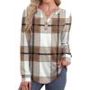 imageXIEERDUO Womens Long Sleeve Shirts Fall Tunic Tops Henley V Neck Blouses Dressy Casual 2025 Winter Trendy ClothesFbrown Grid