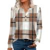 imageXIEERDUO Womens Long Sleeve Shirts Fall Tunic Tops Henley V Neck Blouses Dressy Casual 2025 Winter Trendy ClothesFbrown Grid