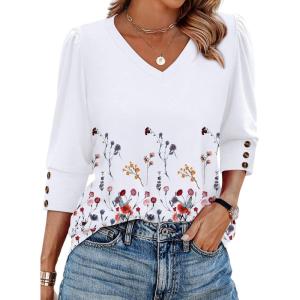 imageXIEERDUO Womens 34 Sleeve Tops with Buttons VNeck Summer Outfits Casual Blouses Shirts Beach Vacation Fall Clothes 2025Fdandelion