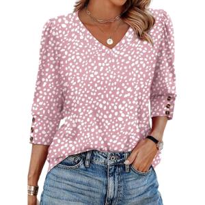 imageXIEERDUO Womens 34 Sleeve Tops with Buttons VNeck Summer Outfits Casual Blouses Shirts Beach Vacation Fall Clothes 2025Fpink Leopard