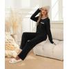 imageXIEERDUO Womens Pajama Sets Long Sleeve Sleepwear Soft Pjs Lounge Chest Pocket Two Piece Sets For WomenBlack