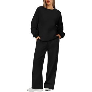 imageXIEERDUO Sweatsuits Women 2 Piece Outfit Matching Lounge Sets Fall Outfits 2025 Fashion Clothing Crewneck Track SuitsBlack