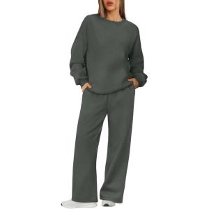 imageXIEERDUO Sweatsuits Women 2 Piece Outfit Matching Lounge Sets Fall Outfits 2025 Fashion Clothing Crewneck Track SuitsDark Grey