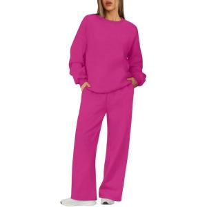 imageXIEERDUO Sweatsuits Women 2 Piece Outfit Matching Lounge Sets Fall Outfits 2025 Fashion Clothing Crewneck Track SuitsHot Pink