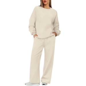 imageXIEERDUO Sweatsuits Women 2 Piece Outfit Matching Lounge Sets Fall Outfits 2025 Fashion Clothing Crewneck Track SuitsLight Khaki