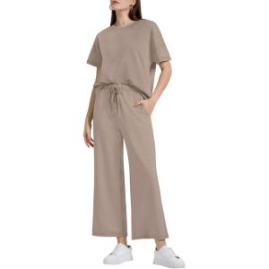 imageXIEERDUO Womens 2 Piece Outfits For Women Loose Pajamas Pullover Tops And Wide Leg Pants Lounge Sets Tracksuit Sweatsuit08khaki