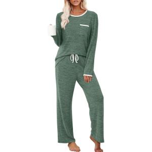 imageXIEERDUO Womens Pajama Sets Long Sleeve Sleepwear Soft Pjs Lounge Chest Pocket Two Piece Sets For WomenGreen