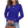 imageWomens Sweaters Fall Fashion 2025 Long Sleeve Button Cuff Soft Knit Pullover Trendy Tops Dressy Casual BlousesBlue