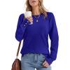 imageWomens Sweaters Fall Fashion 2025 Long Sleeve Button Cuff Soft Knit Pullover Trendy Tops Dressy Casual BlousesBlue