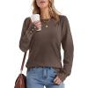 imageWomens Sweaters Fall Fashion 2025 Long Sleeve Button Cuff Soft Knit Pullover Trendy Tops Dressy Casual BlousesBrown