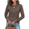 imageWomens Sweaters Fall Fashion 2025 Long Sleeve Button Cuff Soft Knit Pullover Trendy Tops Dressy Casual BlousesBrown