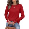 imageWomens Sweaters Fall Fashion 2025 Long Sleeve Button Cuff Soft Knit Pullover Trendy Tops Dressy Casual BlousesRed