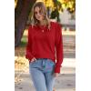 imageWomens Sweaters Fall Fashion 2025 Long Sleeve Button Cuff Soft Knit Pullover Trendy Tops Dressy Casual BlousesRed