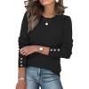 imageWomens Sweaters Fall Fashion 2025 Long Sleeve Button Cuff Soft Knit Pullover Trendy Tops Dressy Casual BlousesBlack