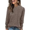 imageXIEERDUO Long Sleeve Shirts For Women Dressy Casual Mock Neck Fall Fashion 2025 Soft Lightweight Tunic SweatersCoffee