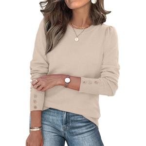 imageWomens Sweaters Fall Fashion 2025 Long Sleeve Button Cuff Soft Knit Pullover Trendy Tops Dressy Casual BlousesApricot