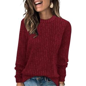 imageXIEERDUO Long Sleeve Shirts For Women Dressy Casual Mock Neck Fall Fashion 2025 Soft Lightweight Tunic SweatersBurgundy
