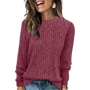 imageXIEERDUO Long Sleeve Shirts For Women Dressy Casual Mock Neck Fall Fashion 2025 Soft Lightweight Tunic SweatersMaroon