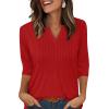 imageXIEERDUO Womens 34 Sleeve Tops 2025 VNeck Casual Pleated Shirts Blouses Beach Vacation Fall Fashion Clothes OutfitsAred