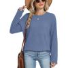 imageXIEERDUO Women Tunic Tops Dressy Casual Long Sleeve Shirts Fall Trendy Waffle Knit Crewneck Curved Hem Fashion Clothing 2025Fnavy Blue