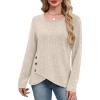 imageXIEERDUO Tunic Sweaters for Women Long Sleeve Shirts Crew Neck Tops with Buttons Fall Fashion Outfits Winter ClothingBeige