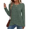 imageXIEERDUO Tunic Sweaters for Women Long Sleeve Shirts Crew Neck Tops with Buttons Fall Fashion Outfits Winter ClothingGreen