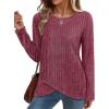 imageXIEERDUO Tunic Sweaters for Women Long Sleeve Shirts Crew Neck Tops with Buttons Fall Fashion Outfits Winter ClothingRed
