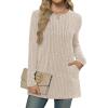 imageXIEERDUO Long Sleeve Shirts for Women Crewneck Tunic Tops Loose Fit Dressy Womens Sweaters with Pockets Fall Fashion 2025Apricot