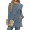 imageXIEERDUO Long Sleeve Shirts for Women Crewneck Tunic Tops Loose Fit Dressy Womens Sweaters with Pockets Fall Fashion 2025Blue