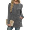 imageXIEERDUO Long Sleeve Shirts for Women Crewneck Tunic Tops Loose Fit Dressy Womens Sweaters with Pockets Fall Fashion 2025Dark Gray
