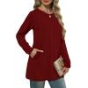 imageXIEERDUO Long Sleeve Shirts for Women Crewneck Tunic Tops Loose Fit Dressy Womens Sweaters with Pockets Fall Fashion 2025Red
