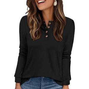 imageXIEERDUO Thermal Long Sleeve Shirts for Women Henley Fall Womens Tops Dressy Casual Winter Clothes S3XlBlack