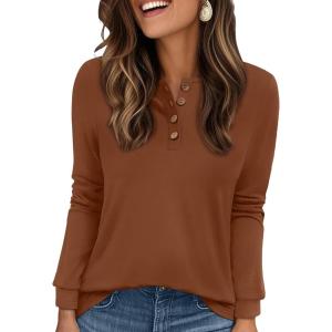 imageXIEERDUO Thermal Long Sleeve Shirts for Women Henley Fall Womens Tops Dressy Casual Winter Clothes S3XlCaramel