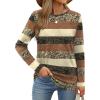 imageXIEERDUO Long Sleeve Shirts for Women Casual Crew Neck Basic Fall Tops Loose Fit ComfyD Brown Striped
