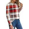 imageXIEERDUO Long Sleeve Shirts for Women Casual Crew Neck Basic Fall Tops Loose Fit ComfyD Red Plaid