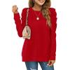imageXIEERDUO Long Sleeve Shirts for Women Puff Sleeve Tops Pullover Sweaters Fall Fashion Womens Clothing Loose Fit01alight Red