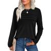 imageXIEERDUO Womens Pleated Tunic Tops Fall Long Sleeve Blouses Fashion Curved Hem Shirts Dressy Casual S3XLA Black