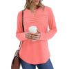 imageXIEERDUO Womens Pleated Tunic Tops Fall Long Sleeve Blouses Fashion Curved Hem Shirts Dressy Casual S3XLCoral