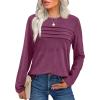 imageXIEERDUO Womens Pleated Tunic Tops Fall Long Sleeve Blouses Fashion Curved Hem Shirts Dressy Casual S3XLDark Purple